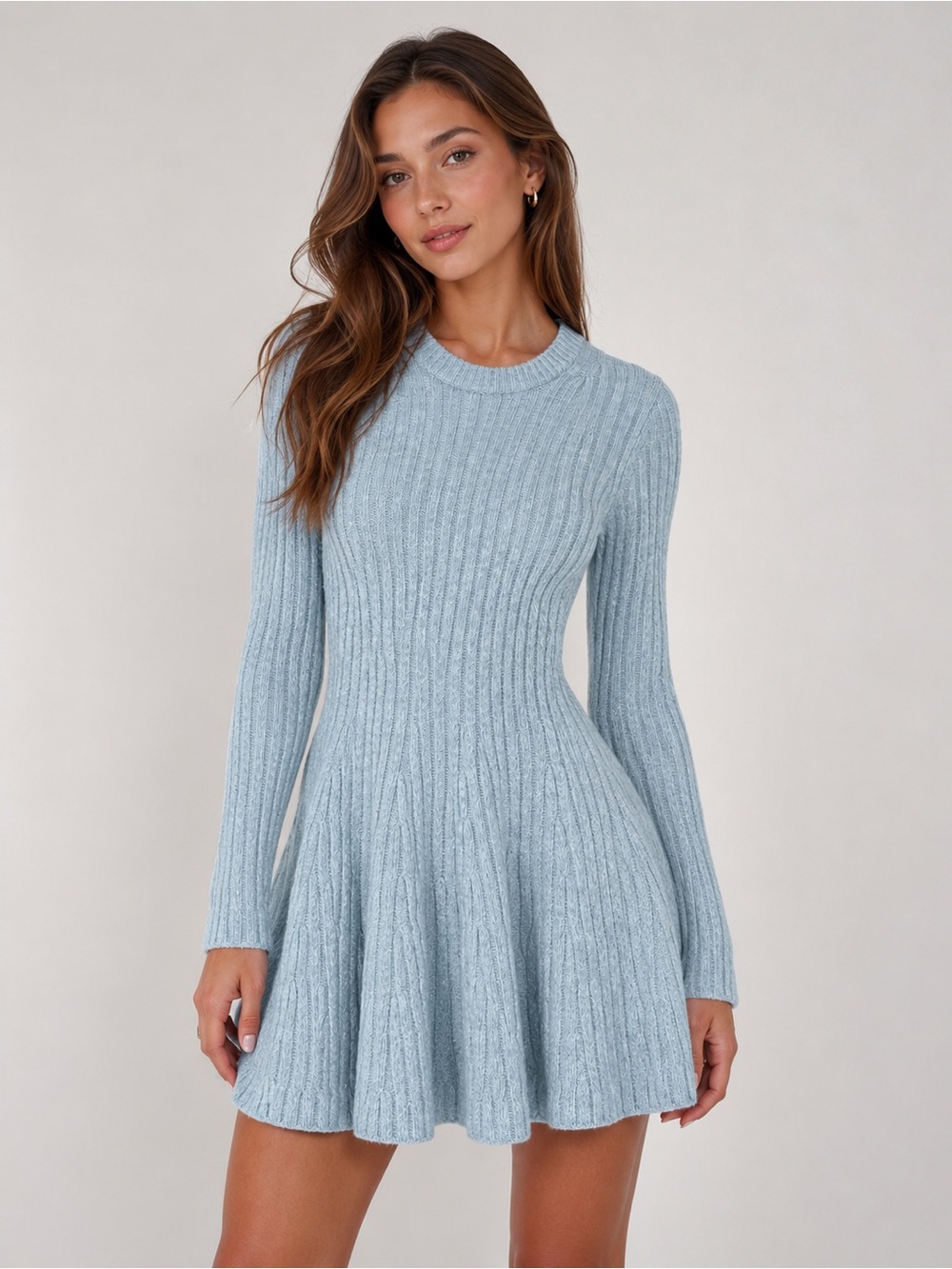 Divided Light Gray Ribbed V‑Neck Sweater Dress (Size M)